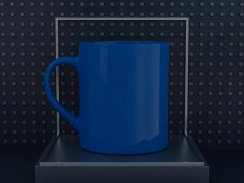 Mug Mockup standing on the dark surface. 3D Stock Illustration