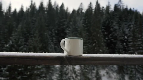 Mug with mulled wine on the railing Stock Footage 265108649