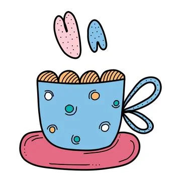A mug with pink marshmallows in the shape of a heart for Valentines Day. Ro.. Stock Illustration