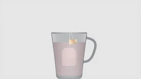 Mug with a tea bag. Animation of tea making. Cartoon Stock Footage 142302291