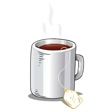 Mug with tea icon. Vector illustration of a mug with a tea bag. Hand drawn mu Stock Illustration