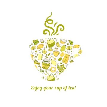 Mug with tea pattern isolated  background Stock Illustration