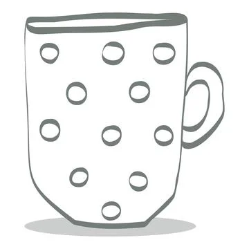 A mug of tea with a polka dot pattern and hearts. A cup of coffee, steam with a Stock Illustration