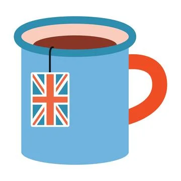 A mug of tea with a Union Jack teabag, British culture and tea time concept.  Stock Illustration