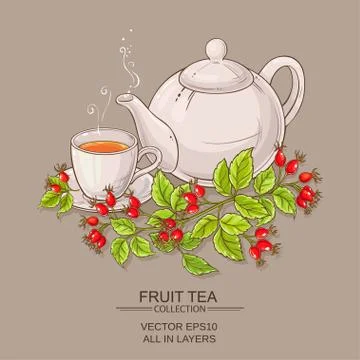 Mug of wild rose hips tea and teaapot Stock Illustration