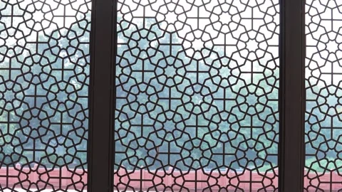Mughal architecture floral pattern latticed window at Rahim khan Tomb Stock Footage 255115409