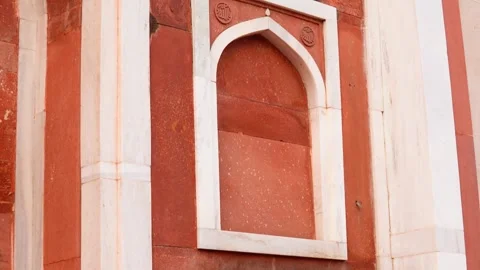 The Mughal architecture, with its red sandstone facade &amp; intricate carvings Stock Footage 255114975
