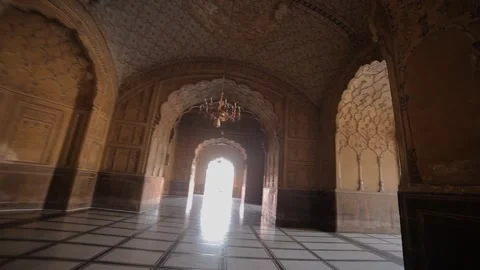 Mughal Style Mosque Interior with Arches Stock Footage 332089313