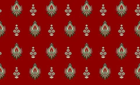 Mughal,Buti,Pattern,In,Red,Background. Stock Illustration