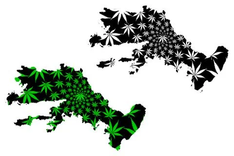 Mugla (Provinces of the Republic of Turkey) map is designed cannabis leaf gre Stock Illustration