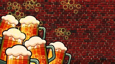 Mugs of beer on the background of a brick wall. Stock Footage 287078363