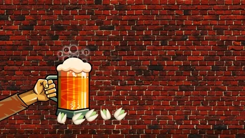 Mugs of beer on the background of a brick wall. Stock Footage 287078366