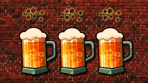 Mugs of beer on the background of a brick wall. Stock Footage 287078367