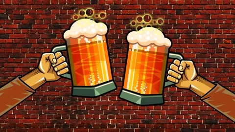 Mugs of beer on the background of a brick wall. Stock Footage 287078394