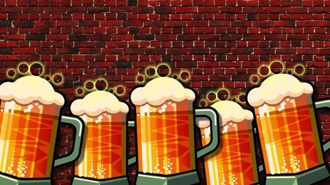 Mugs of beer on the background of a brick wall. Stock Footage 287078398