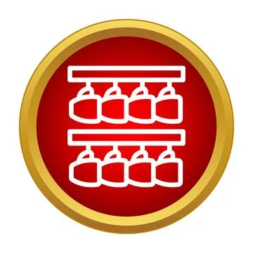 Mugs hanging on kitchen shelf rack icon Stock-Illustration