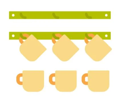 Mugs on the kitchen hanger flat isolated Stock Illustration