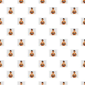 Mugshot pattern with cartoon prisoner in orange jumpsuit Stock Illustration