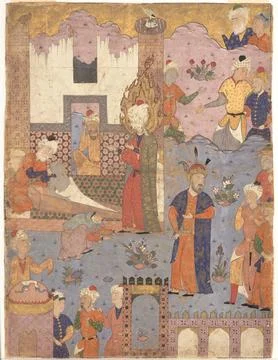 "Muhammad Revives the Sick Boy", Folio from a Falnama (Book of Omens) of Ja.. Stock Illustration