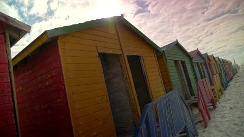 Muizenberg Beach Painted Huts Stock Footage 229429416