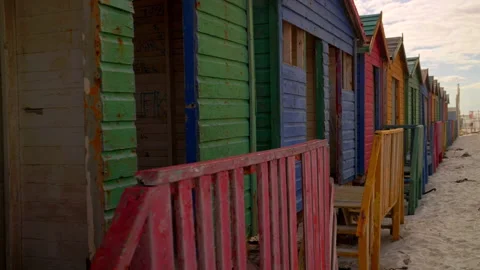 Muizenberg Beach Painted Huts Stock Footage 229429726