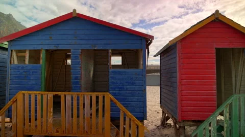 Muizenberg Beach Painted Huts Stock Footage 229433863