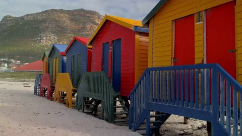 Muizenberg Beach Painted Huts Stock Footage 229434436
