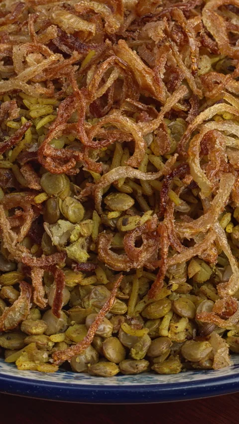 Mujaddara dish.  Vertical video. Stock Footage 276964613