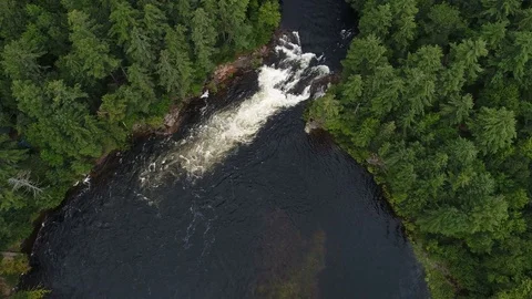 Mukoka River - Waterfall Track forward tilt to Trees Stock Footage 79997541