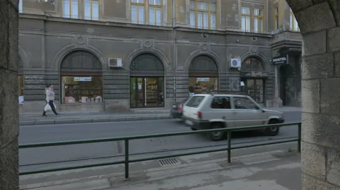 Mula Mustafe Baseskije seen from the Old Orthodox Church's arcades in Sarajevo Stock Footage 59794497