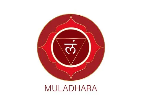 Muladhara chakra logo template. First root chakra symbol. Red sacral sign Stock-Illustration