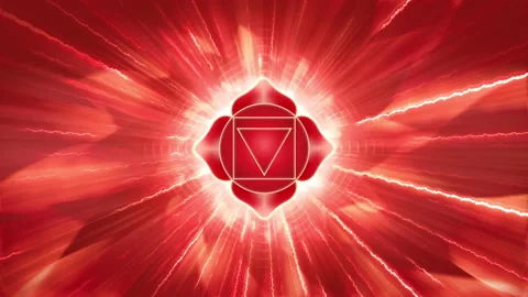 Muladhara Root Chakra Abstract Red Lotus with Four Petals Animation 스톡 동영상 272768134