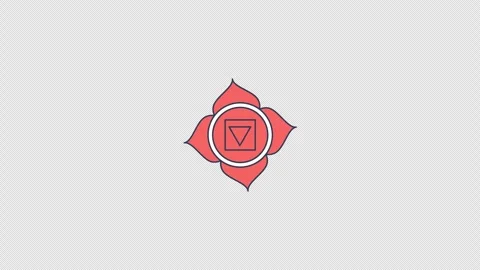 Muladhara root chakra symbol rotating in red 2D cartoon object animation Stock Footage 304325945