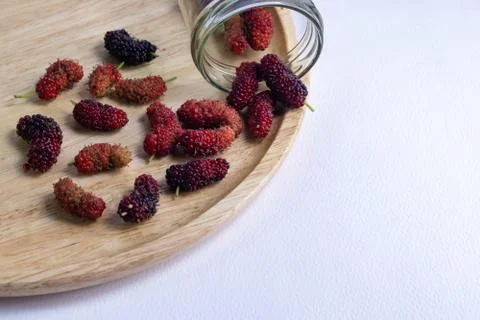 Mulberry fruit on a white background Stock Photos