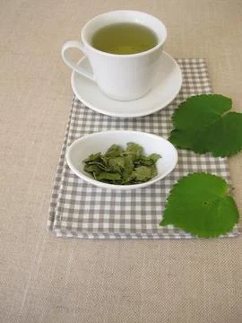 Mulberry leaf tea made from dried leaves Stock Photos