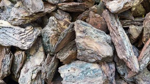 Mulch texture background. Large pieces of natural pine tree bark cover Stock Photos