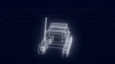 Mule ugv blueprint wireframe technical drawing turntable 3D animation seamless Stock Footage 342241401