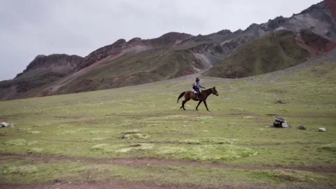 Muleteer riding horse Stock Footage