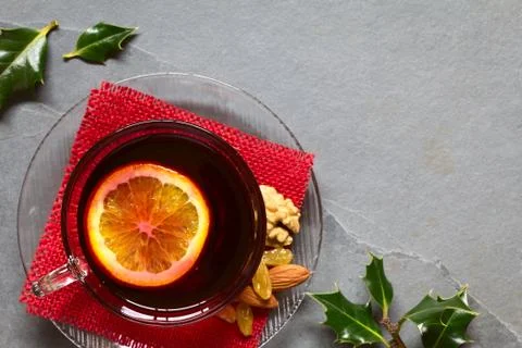 Mulled Red Wine with Orange Slice Stock Photos