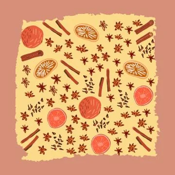 Mulled spices on textured background Stock Illustration