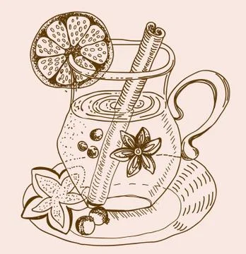 Mulled warm wine background Stock Illustration