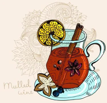 Mulled warm wine background Stock Illustration