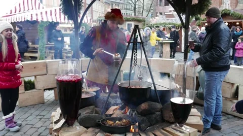 Mulled wine at Christmas time, Riga, Latvia Stock Footage 60698613