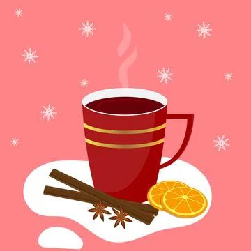 Mulled wine in a cup. Hot aromatic mulled wine with cinnamon, orange and anis Stock Illustration