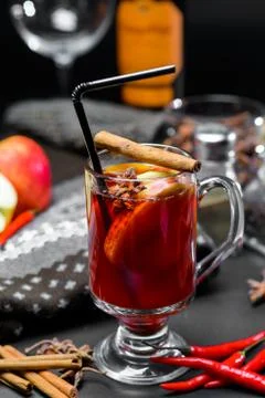 Mulled wine on a dark background Stock Photos