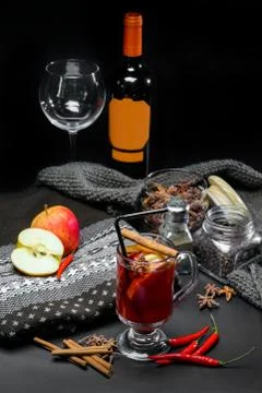Mulled wine on a dark background Stock Photos