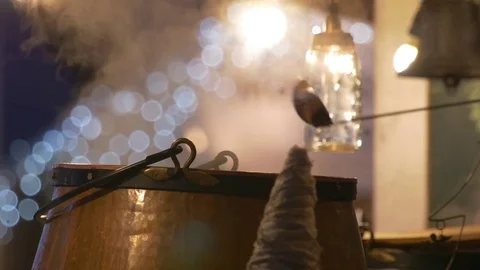 Mulled wine in deep pot at Christmas market Stock Footage 71237065