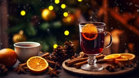 Mulled wine in glasses. Hot red wine with oranges, cinnamon, star anise Video stock 260606331