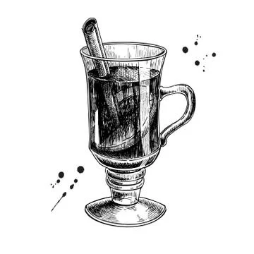 Mulled wine hand drawn vector illustration. Engraved style chris Stock Illustration