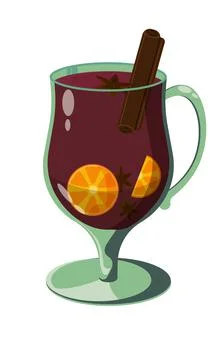 Mulled wine with orange slice and cinnamon stick and anise. Winter drink Stock Illustration